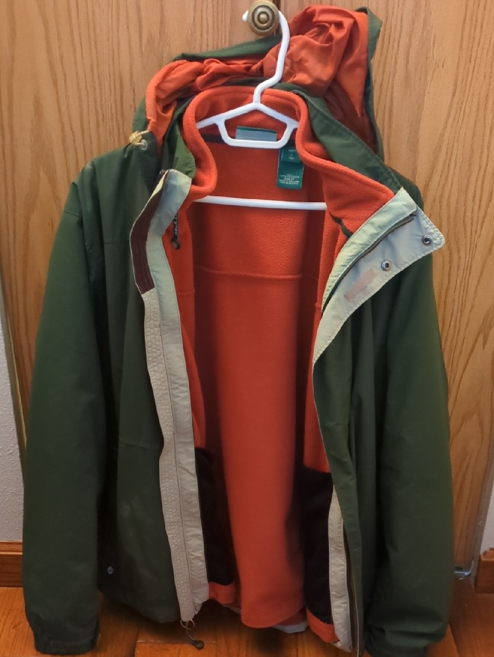 L.L. Bean Green Raincoat with Orange Liner